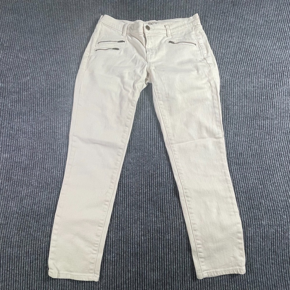 J Crew Jeans Womens 29 White Denim Skinny Zipped Pockets Stretch Mid‎ Rise 32x27